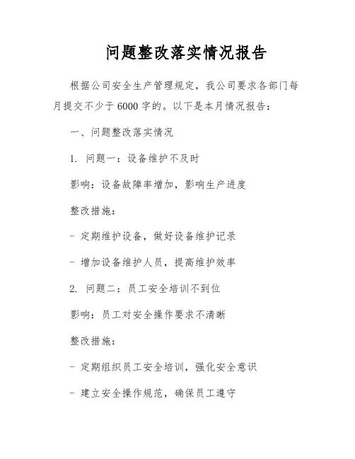 问题整改落实情况报告