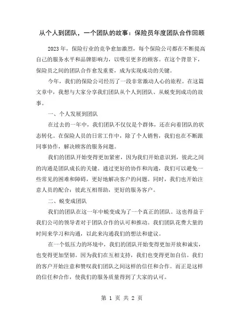 从个人到团队,一个团队的故事：保险员年度团队合作回顾