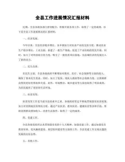 全县工作进展情况汇报材料