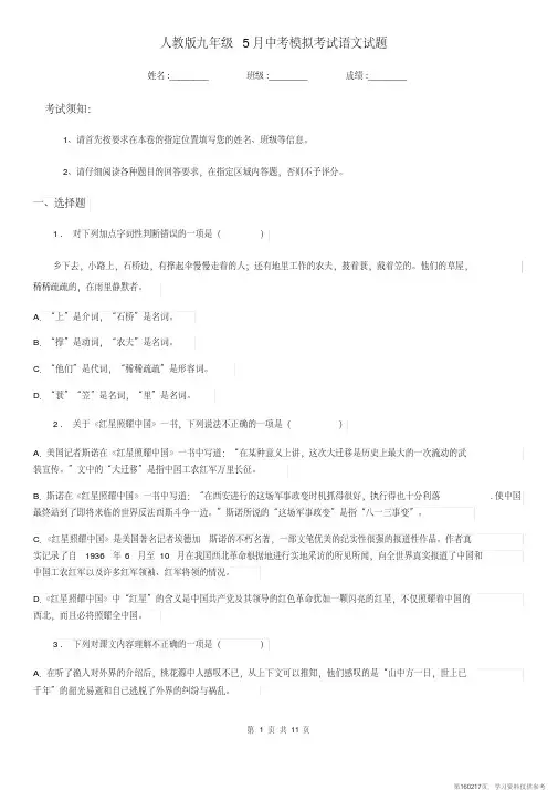 (精品文档)人教版九年级5月中考模拟考试语文试题