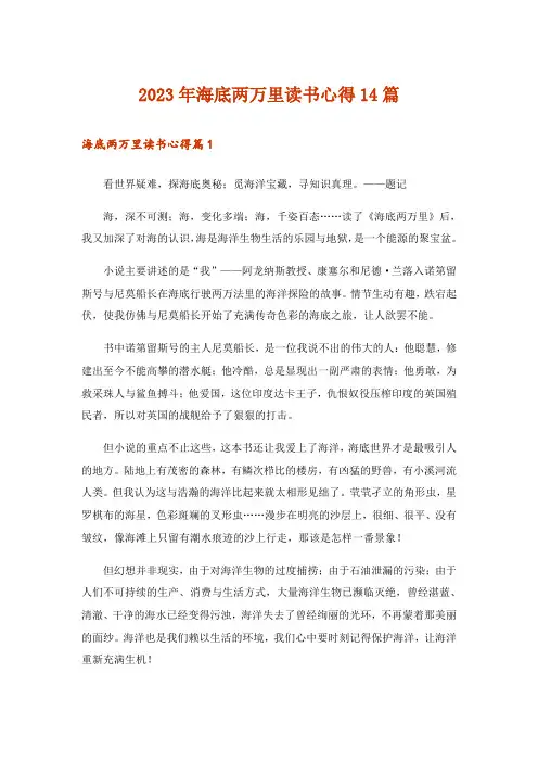 2023年海底两万里读书心得14篇
