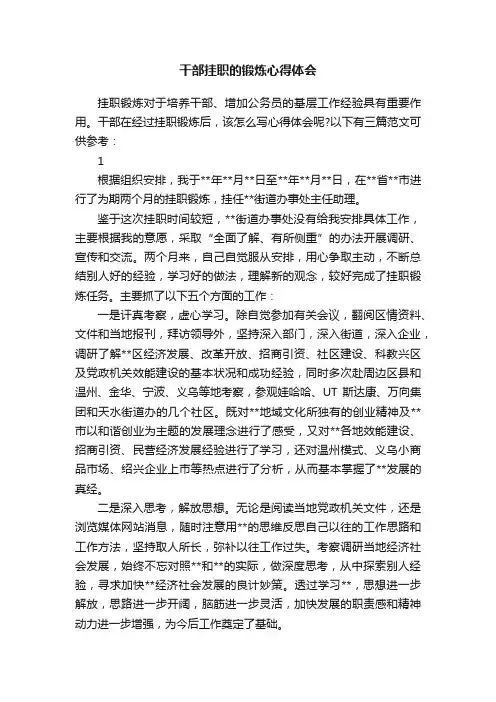 干部挂职的锻炼心得体会