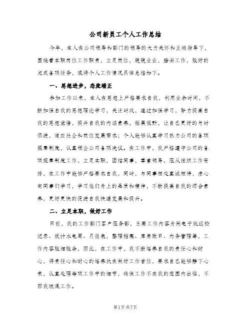 公司新员工个人工作总结（3篇）
