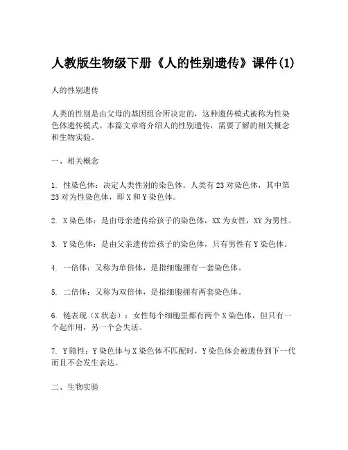 人教版生物级下册《人的性别遗传》课件(1)