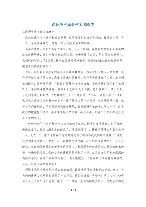 在经历中成长作文800字
