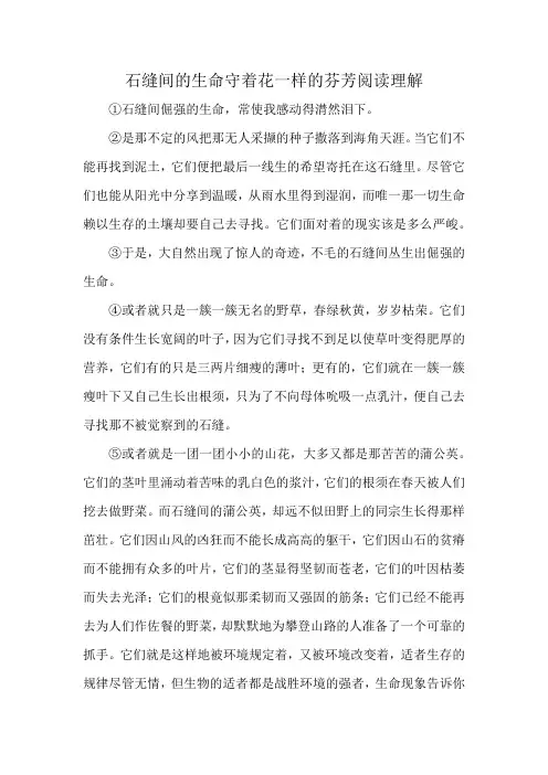 石缝间的生命守着花一样的芬芳阅读理解