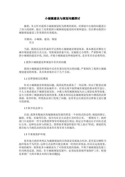 小城镇建设与规划问题探讨