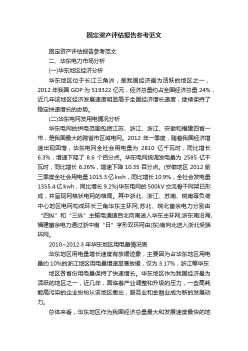 固定资产评估报告参考范文
