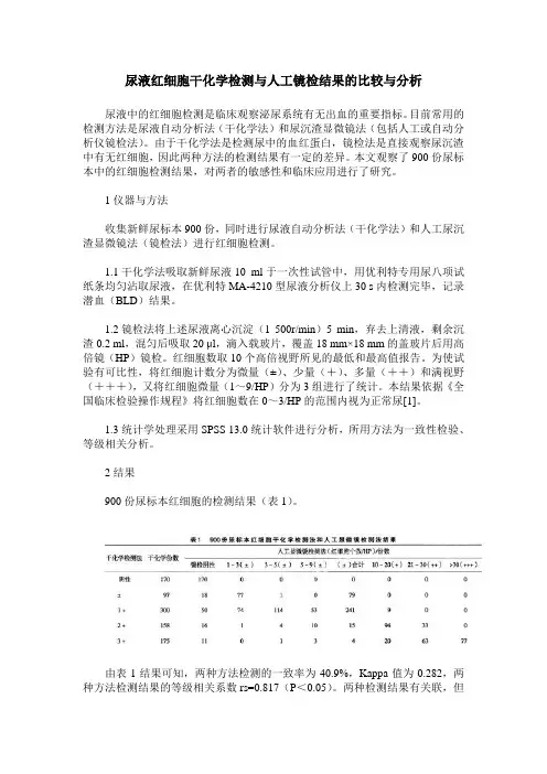 尿液红细胞干化学检测与人工镜检结果的比较与分析