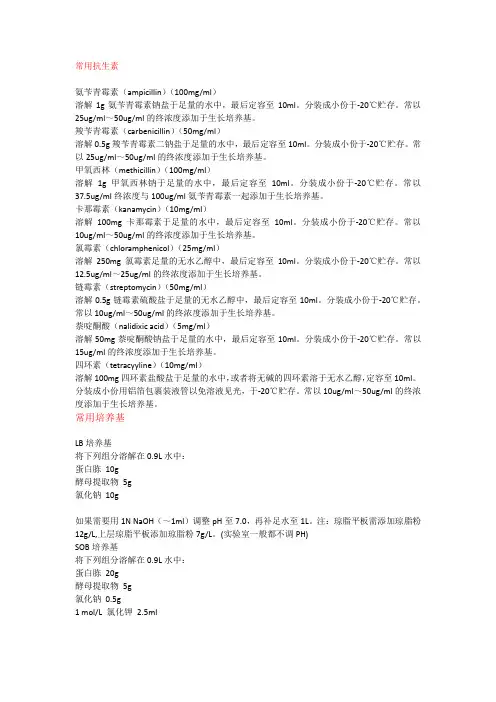 常用细菌培养基配方