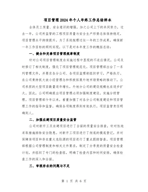 项目管理2024年个人年终工作总结样本（四篇）
