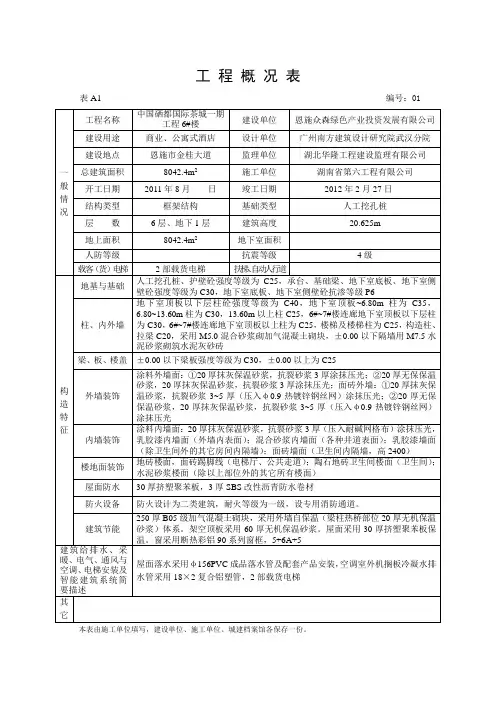 工程概况表(表A1)6789