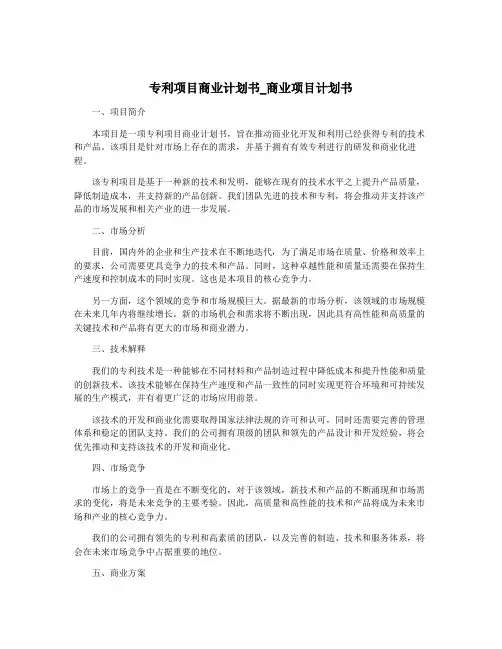 专利项目商业计划书_商业项目计划书