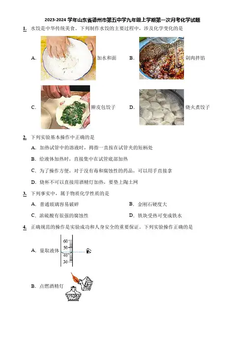 2023-2024学年山东省德州市第五中学九年级上学期第一次月考化学试题