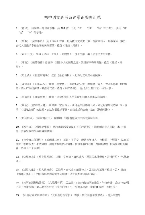 初中语文必考诗词常识整理汇总.docx