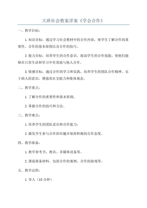 大班社会教案详案《学会合作》