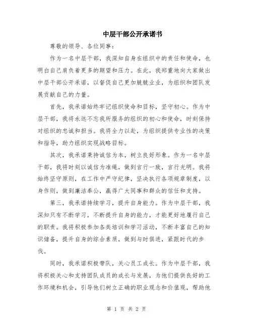 中层干部公开承诺书