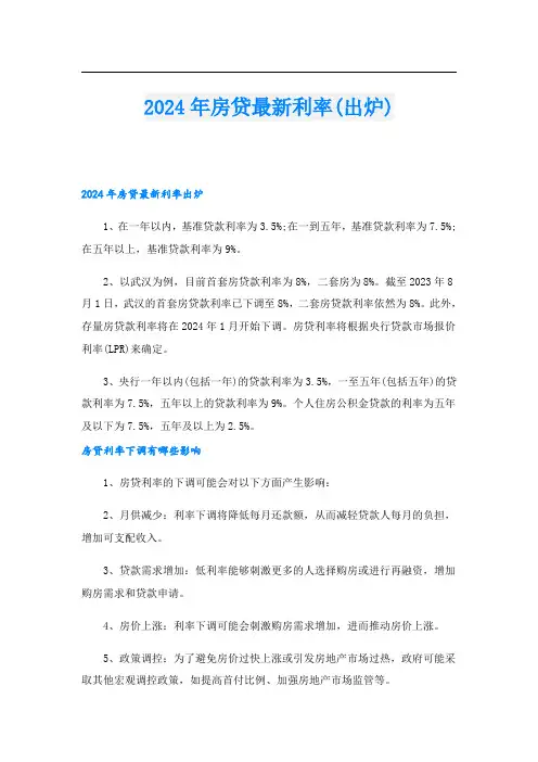 2024年房贷最新利率(出炉)