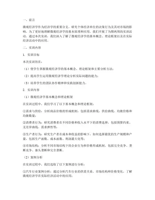 微观经济学的实训报告