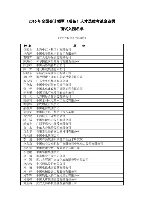 2016年全国会计领军(后备)人才选拔考试企业类