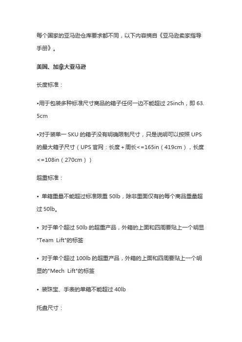 亚马逊对入仓货物的尺寸.重量.包装要求