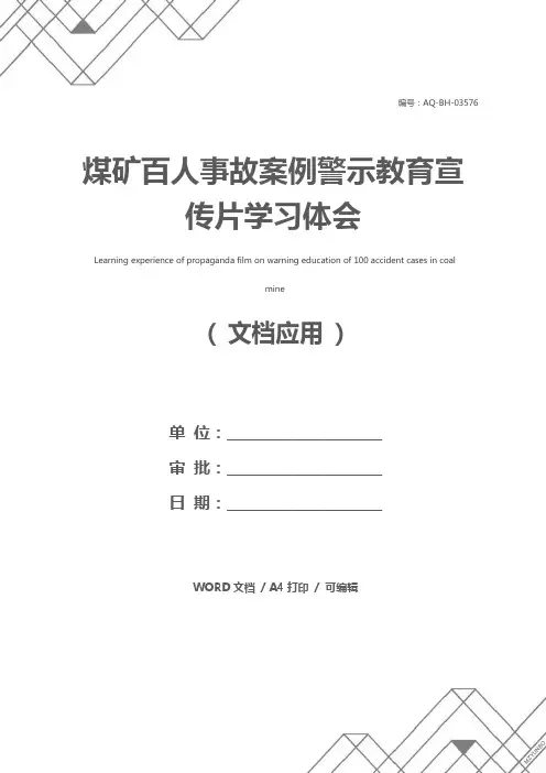 煤矿百人事故案例警示教育宣传片学习体会