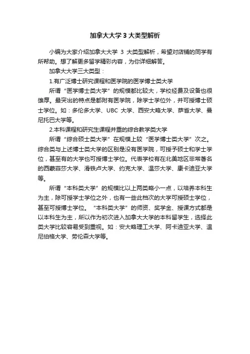 加拿大大学3大类型解析