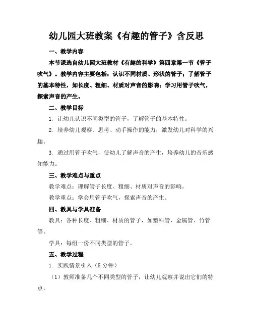 幼儿园大班教案《有趣的管子》含反思
