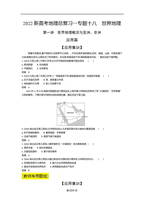 2022新高考地理总复习综合应用专题--第一讲 世界地理概况与亚洲、非洲(解析版)