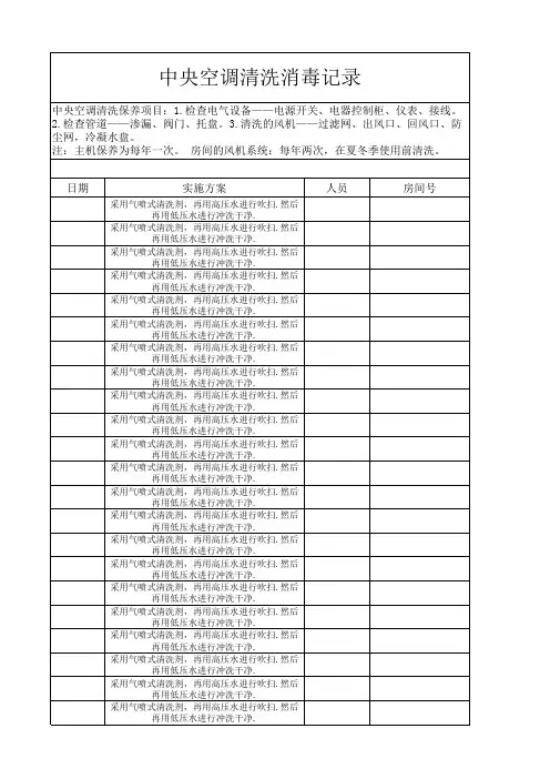 中央空调清洗记录表