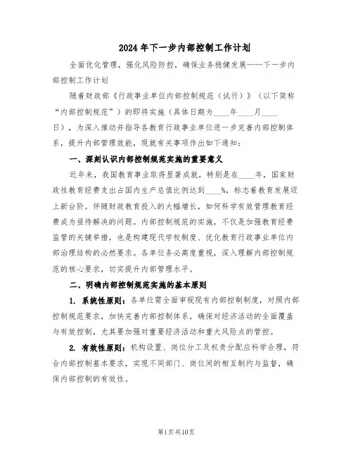 2024年下一步内部控制工作计划（4篇）