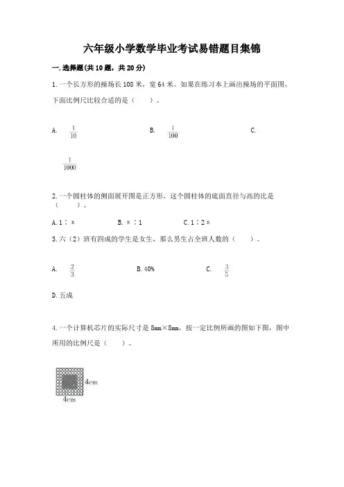 六年级小学数学毕业考试易错题目集锦附答案解析