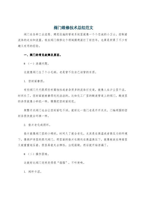 阀门维修技术总结范文