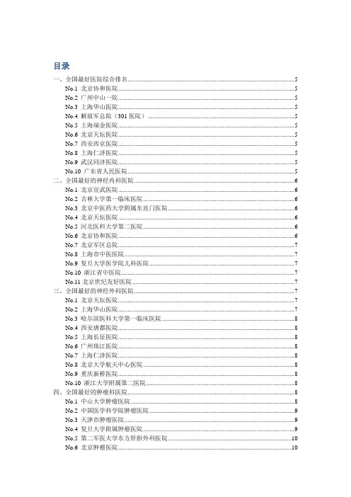 2013年全国名医院排行榜