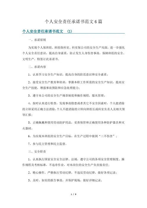 个人安全责任承诺书范文6篇