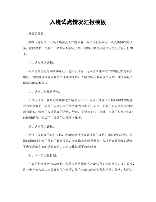 入境试点情况汇报模板