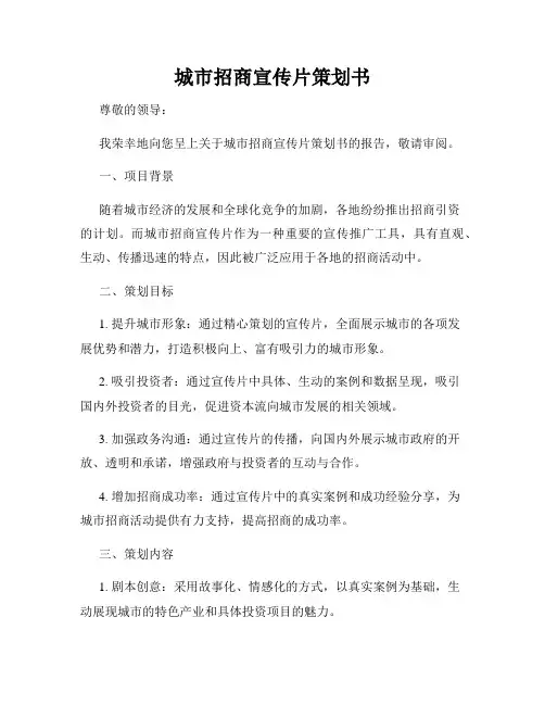 城市招商宣传片策划书