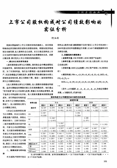 上市公司股权构成对公司绩效影响的实证分析