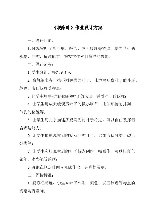 《观察叶》作业设计方案