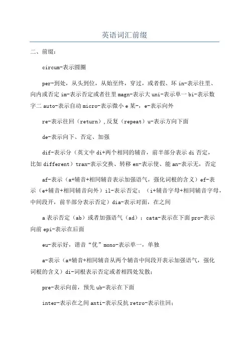 英语词汇前缀