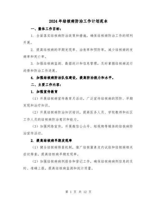 2024年结核病防治工作计划范本（4篇）