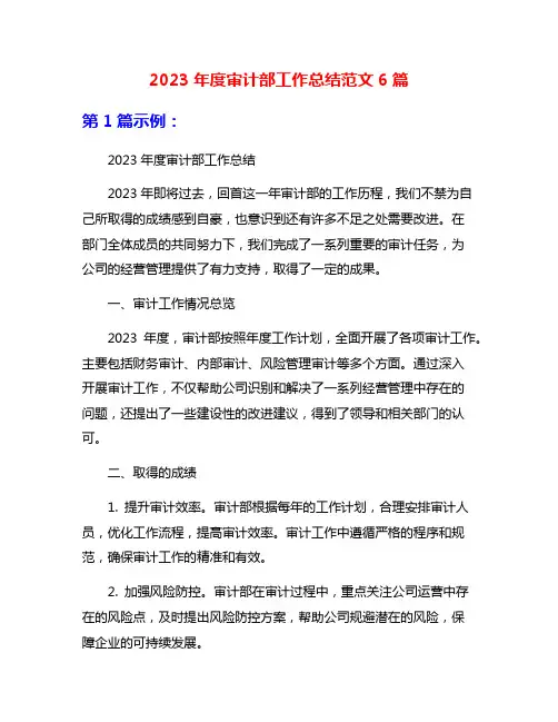 2023年度审计部工作总结范文6篇