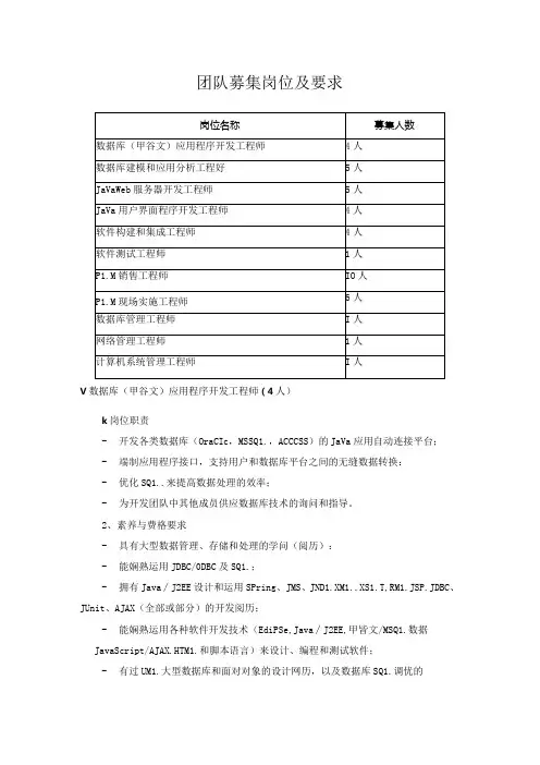 团队募集岗位及要求.docx