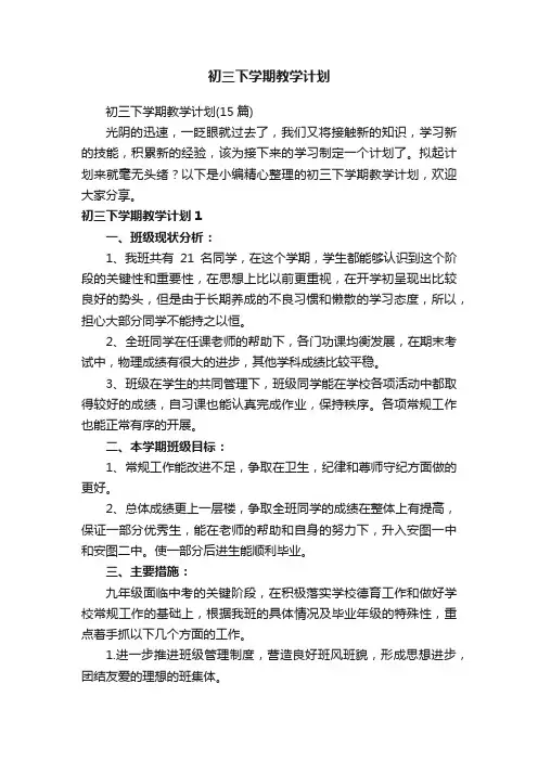 初三下学期教学计划
