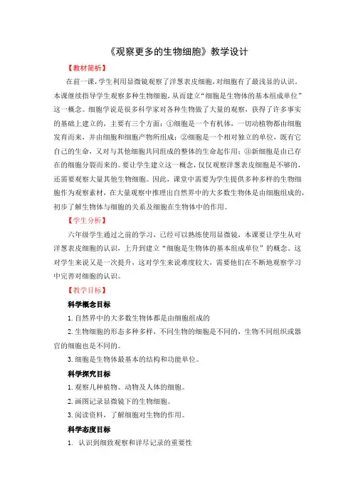 观察更多的生物细胞教学设计