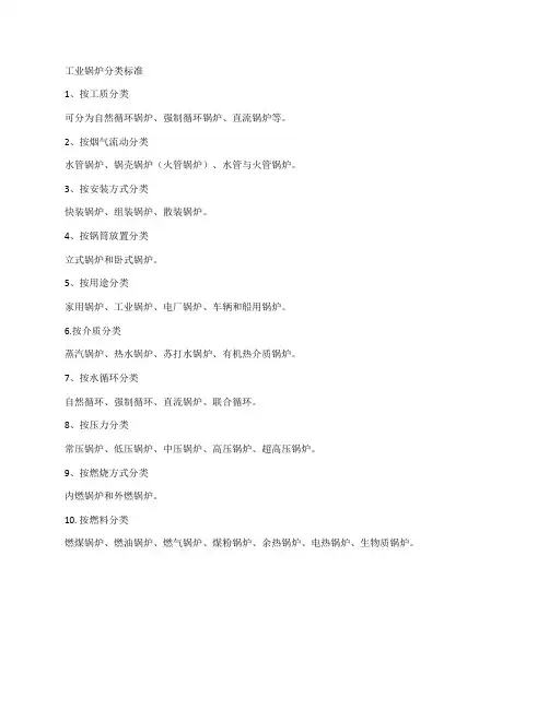工业锅炉分类标准