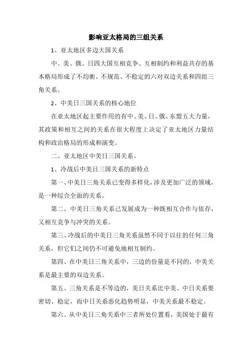 影响亚太格局的三组关系