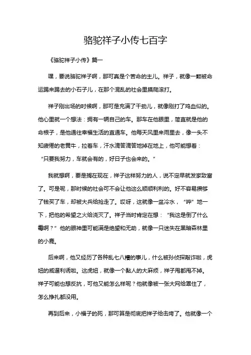 骆驼祥子小传七百字