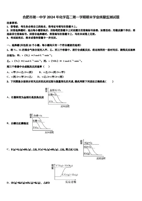 合肥市第一中学2024年化学高二第一学期期末学业质量监测试题含解析