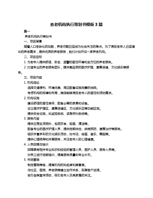 养老机构执行策划书模板3篇